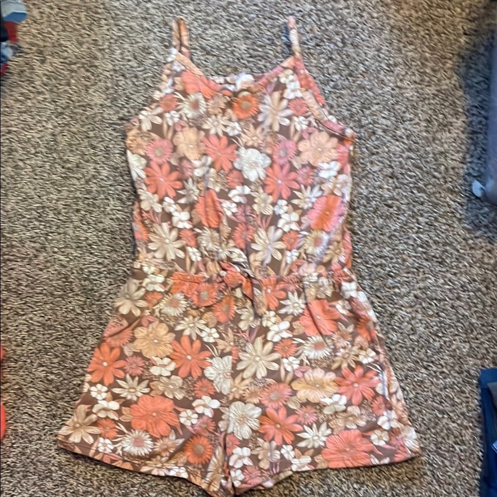 Wonder Nation Girls Flower Floral Romper in Peach,Beige,Browns